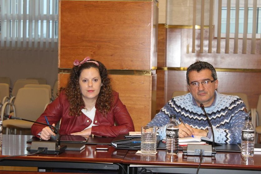 Tania López y Javier Caravias (IU), durante el pleno ordinario de Enero