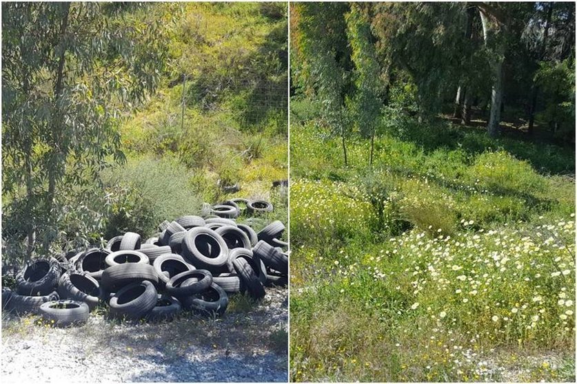 Santa Clara, antes y después de la limpieza del vertido ilegal de neumáticos