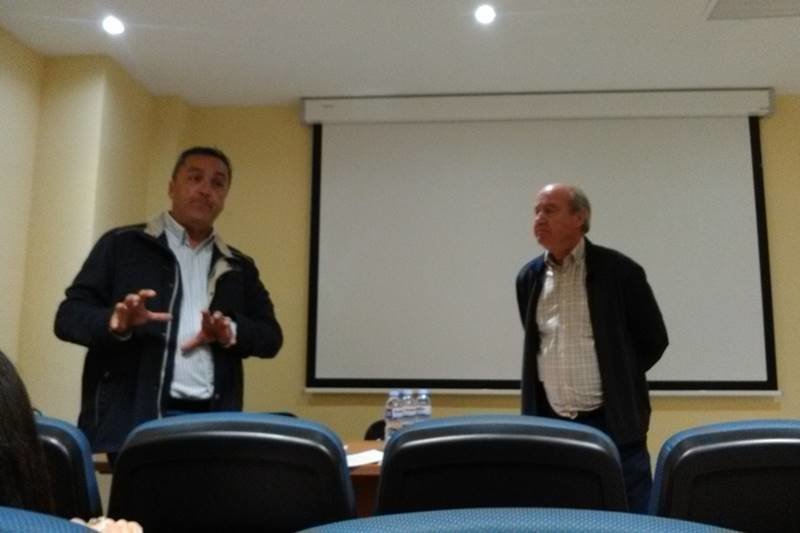 Secretario provincial de CC.OO., Fernando M. Cubillo y Juan Morón, secretario general del Sindicato de Jubilados de Málaga. Foto: IU